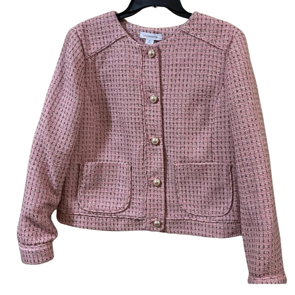 NEW Liz Claiborne Chic Pink Tweed Blazer Jacket. Size 12 for Juniors.